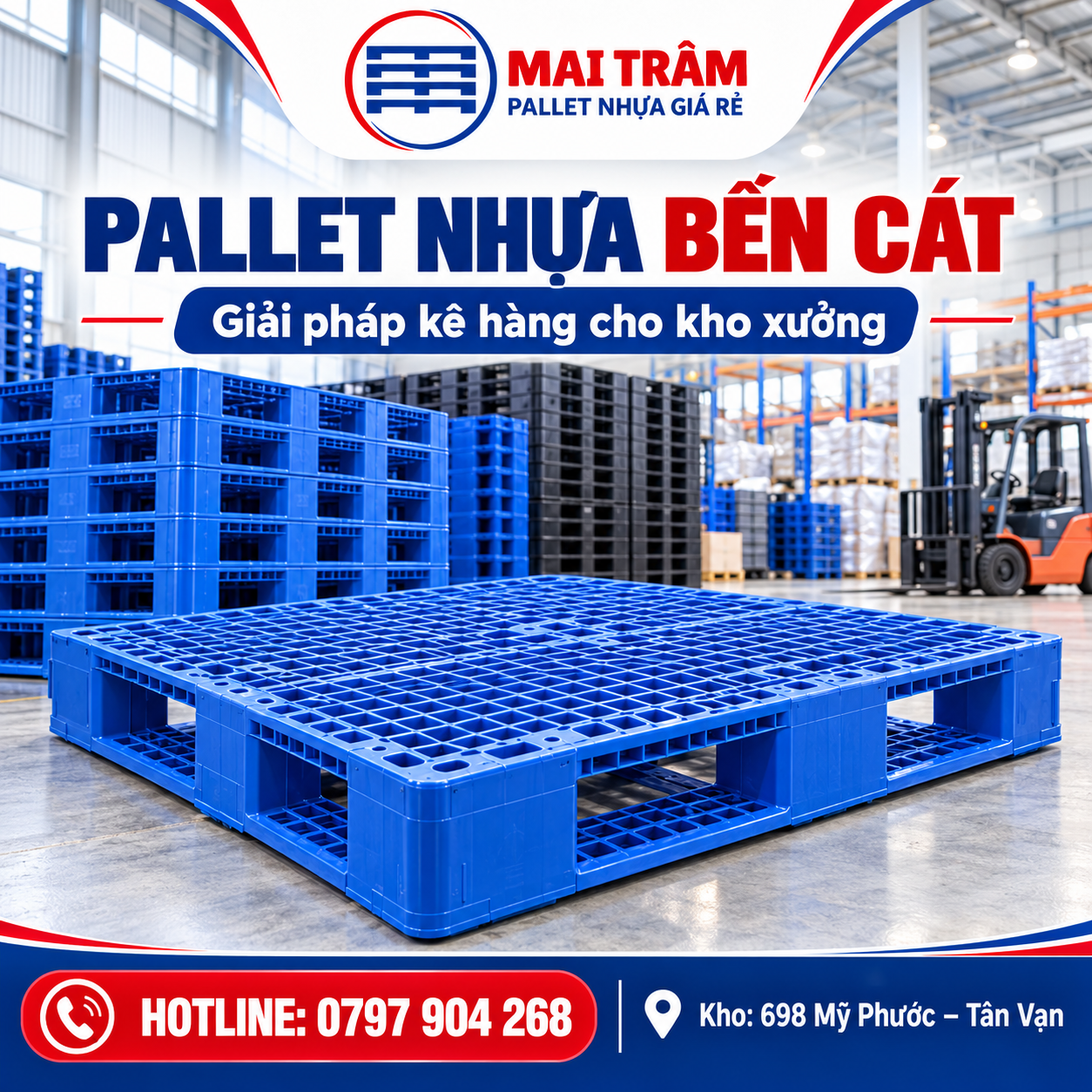 Pallet nhựa Bến Cát cho kho hàng và nhà xưởng