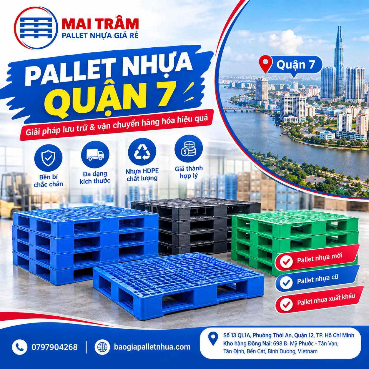 Pallet nhựa quận 7 chất lượng cao giá rẻ hiện nay