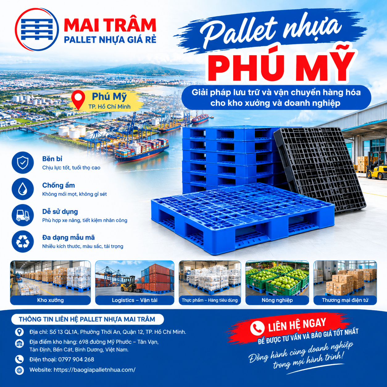 Pallet nhựa Phú Mỹ chất lượng cao giao tận nơi
